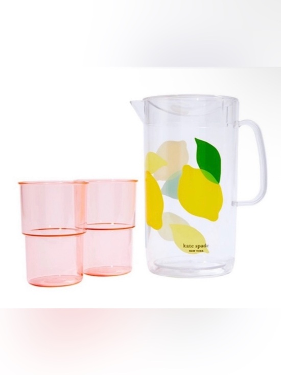 kate spade Other - Kate Spade ♠️ Lemon 🍋 Pitcher with Pink (2) Cups Acrylic NIB